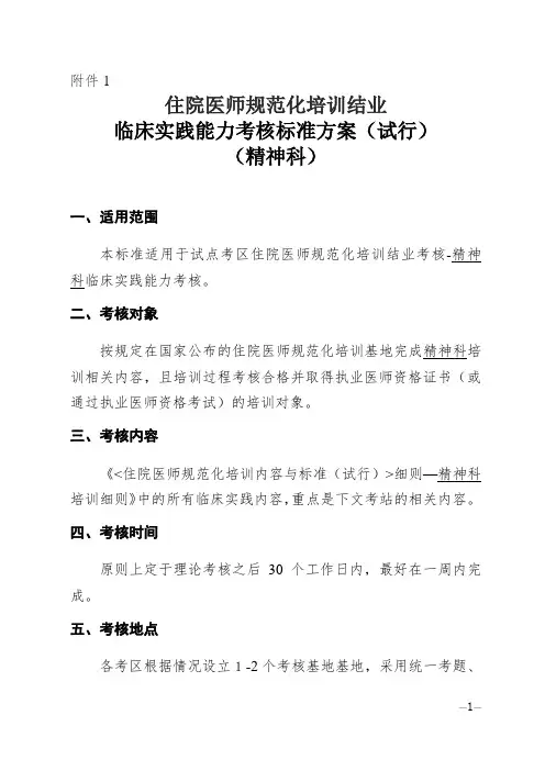 考生版-精神科住培临床实践能力考核标准方案