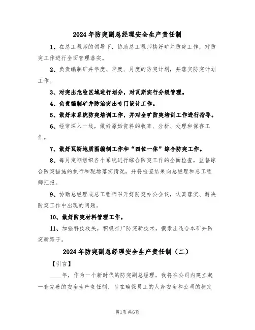 2024年防突副总经理安全生产责任制(三篇)