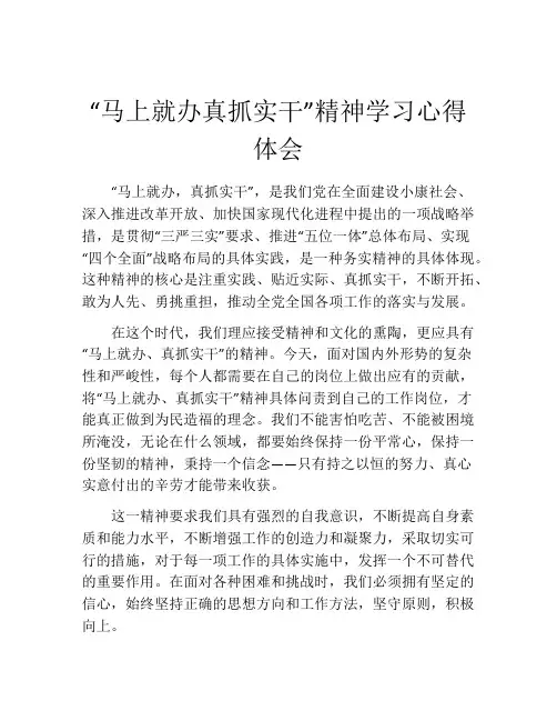“马上就办真抓实干”精神学习心得体会