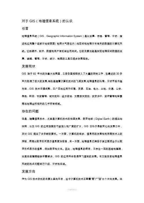 对于GIS(地理信息系统)的认识