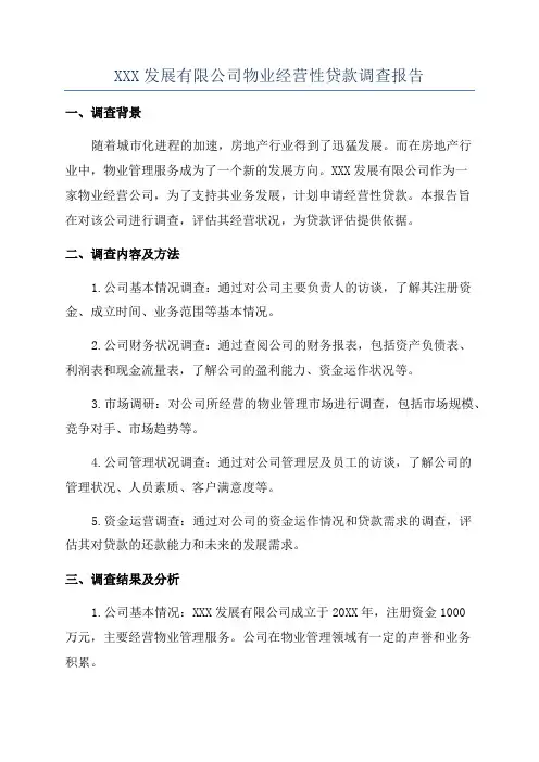 XXX发展有限公司物业经营性贷款调查报告