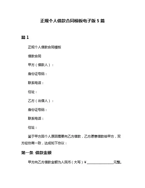 正规个人借款合同模板电子版5篇