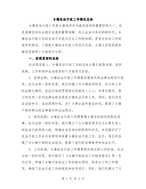 乡镇依法行政工作情况总结