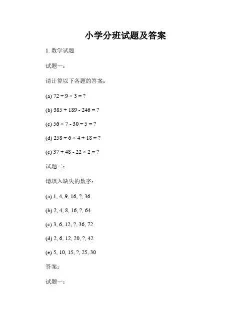 小学分班试题及答案