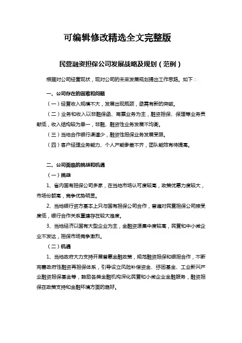 融资性担保公司发展战略及规划精选全文