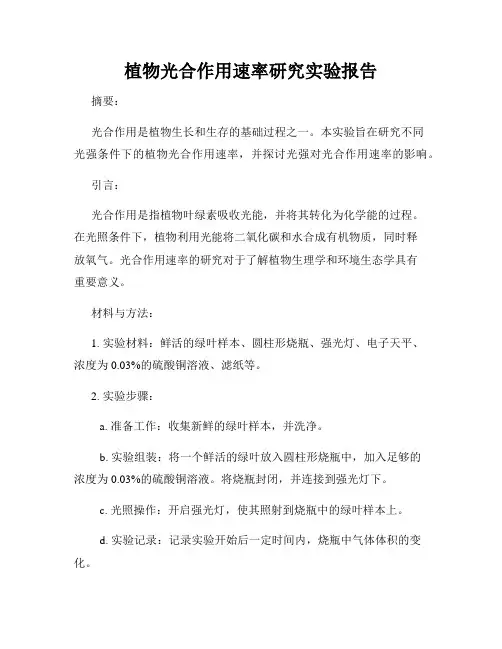 植物光合作用速率研究实验报告