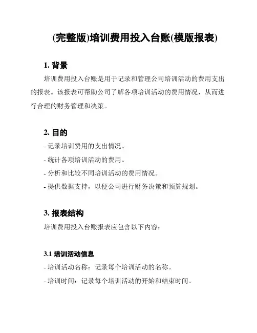 (完整版)培训费用投入台账(模版报表)