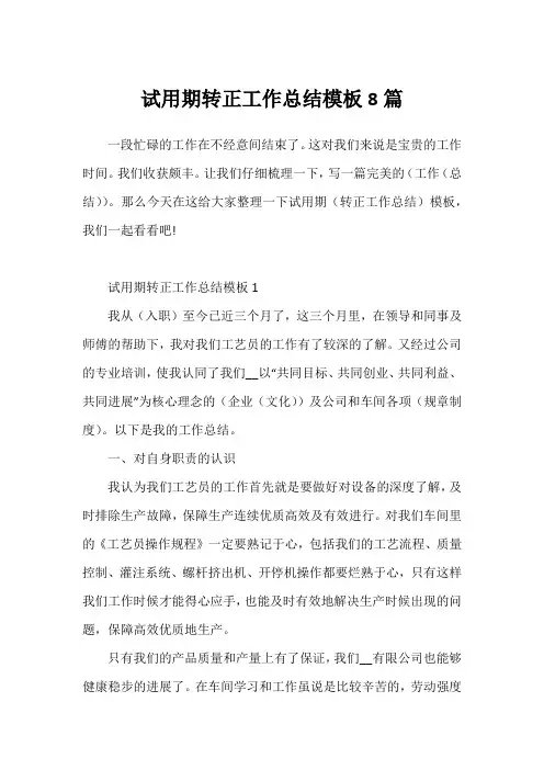 试用期转正工作总结模板8篇