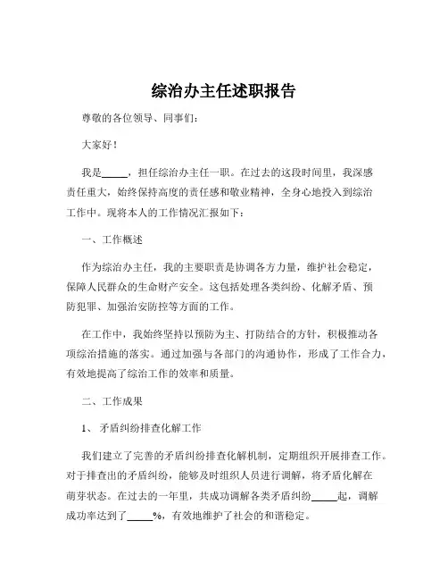 综治办主任述职报告