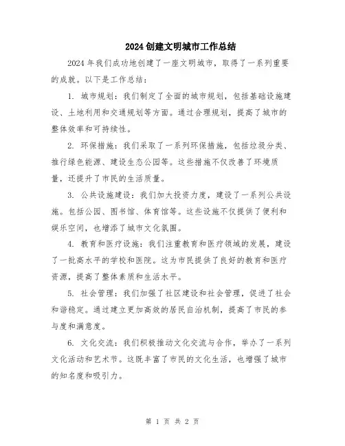 2024创建文明城市工作总结