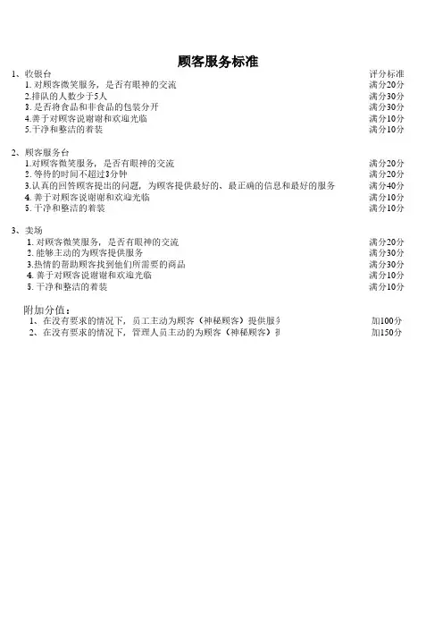 顾客服务评分标准