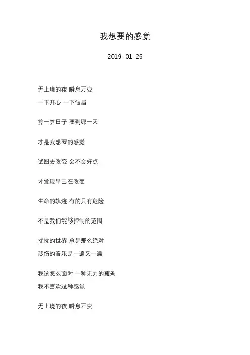 张震岳—我想要的感觉—歌词