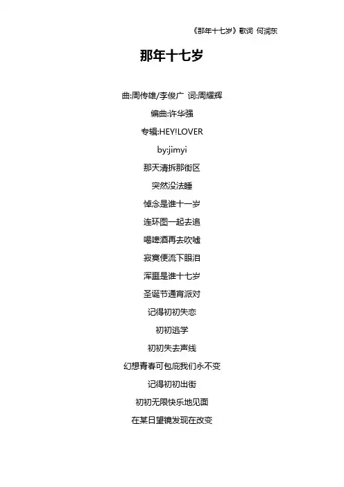 《那年十七岁》歌词 何润东