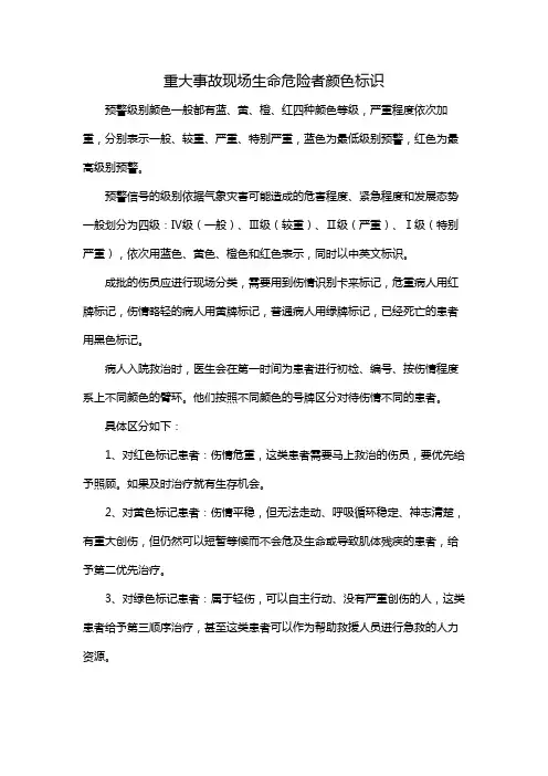 重大事故现场生命危险者颜色标识