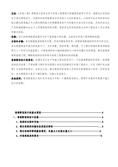 丼巷工程巷道断面设计说明书完整版