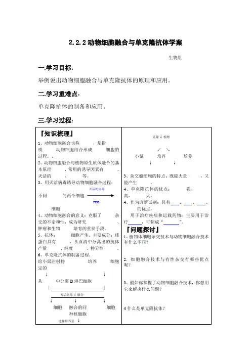动物细胞融合与单克隆抗体学案