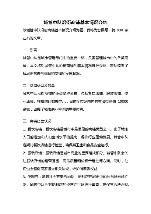 城管中队沿街商铺基本情况介绍