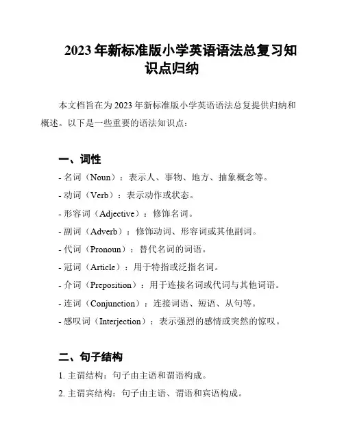 2023年新标准版小学英语语法总复习知识点归纳