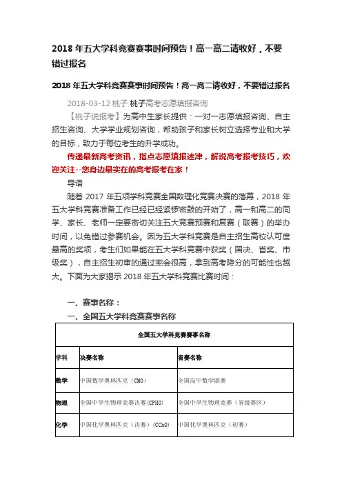 2018年五大学科竞赛赛事时间预告！高一高二请收好，不要错过报名