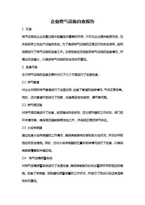 企业燃气设施自查报告