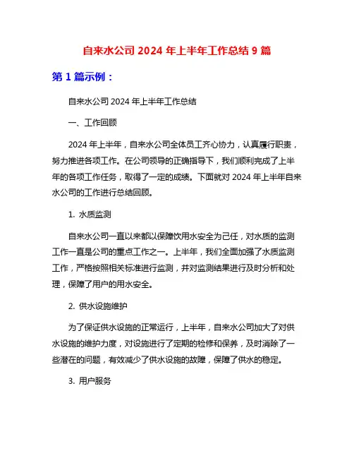 自来水公司2024年上半年工作总结9篇