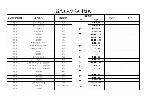 新员工入职培训课程表参考模板