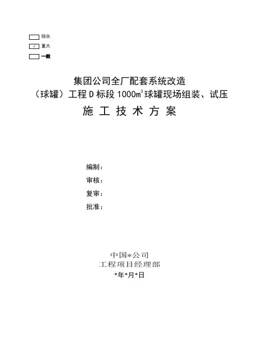 1000立球罐现场组装、试压施工技术课件