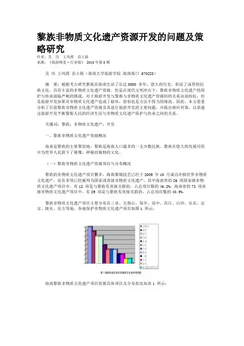 黎族非物质文化遗产资源开发的问题及策略研究