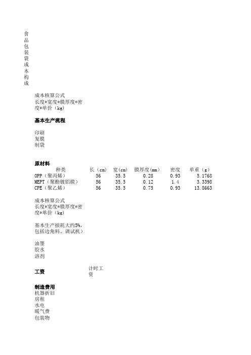 食品包装成本核算