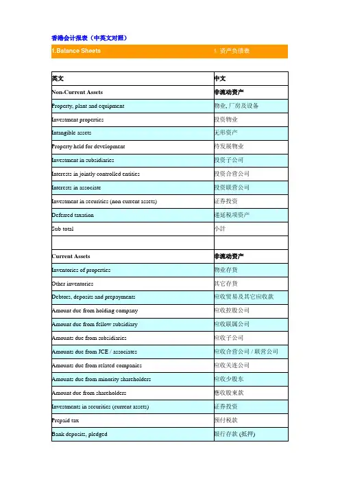 香港会计报表(中英文对照)