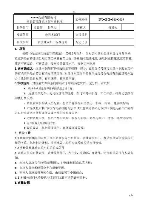药企质量管理体系的审核制度