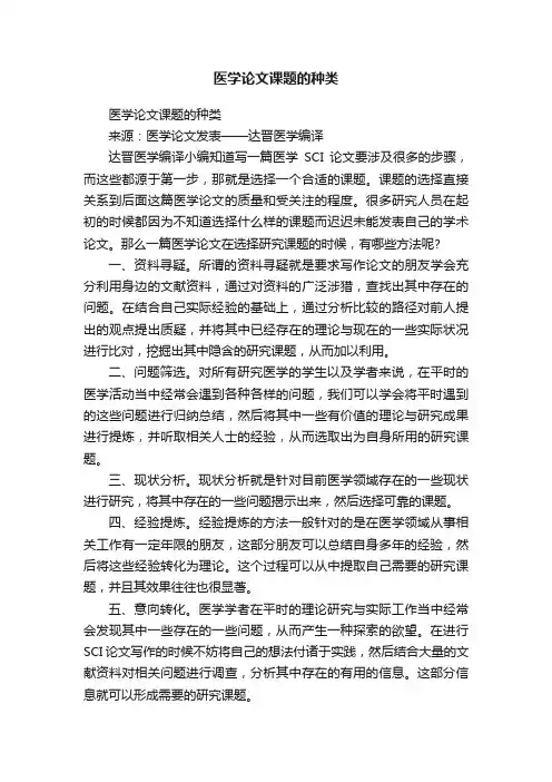 医学论文课题的种类