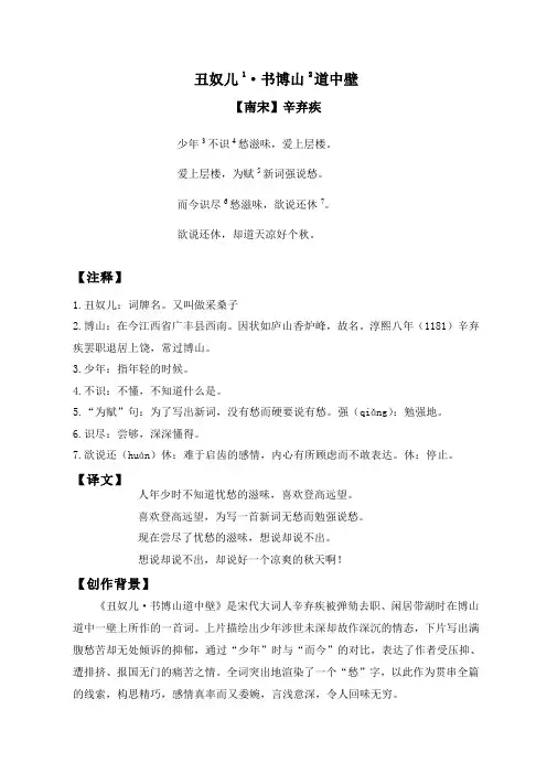 《丑奴儿·书博山道中壁》注释及译文