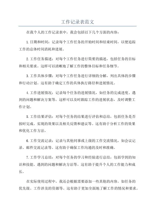 工作记录表范文