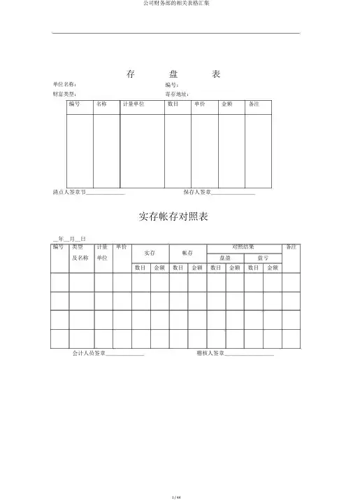 公司财务部的相关表格汇集
