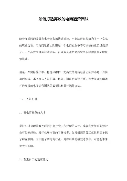 如何打造高效的电商运营团队