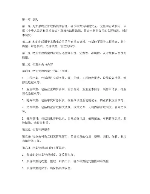 物业档案管理制度模板