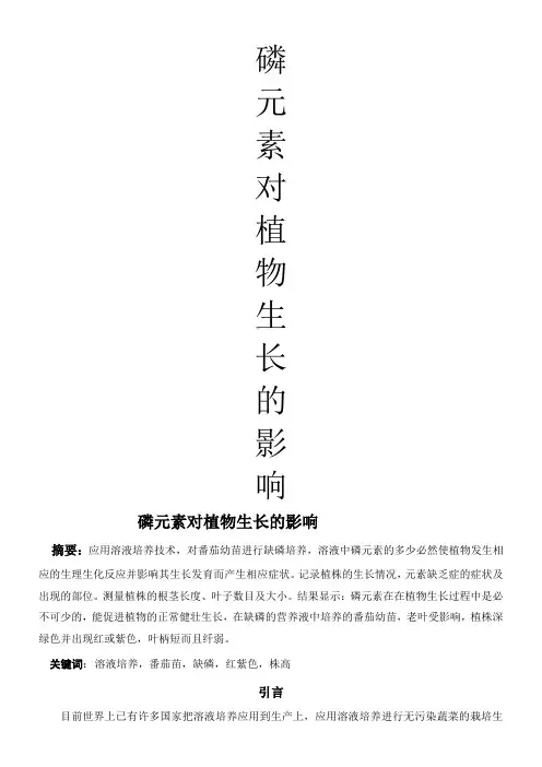 缺磷对植物生长的影响