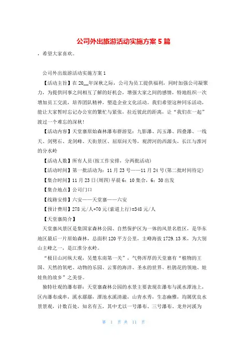 公司外出旅游活动实施方案5篇