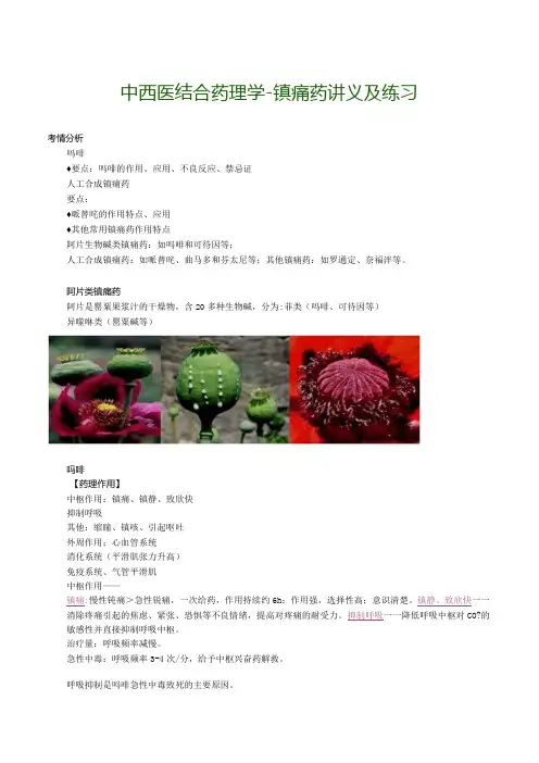 中西医结合药理学-镇痛药讲义及练习