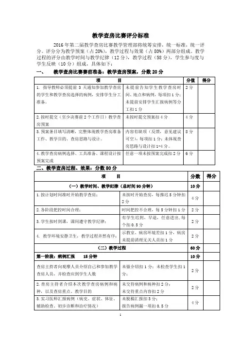 教学查房评分标准