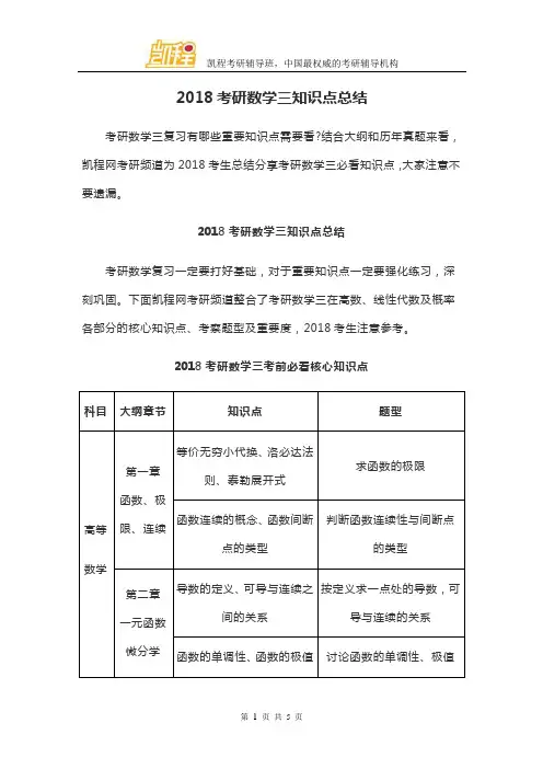 2018考研数学三知识点总结
