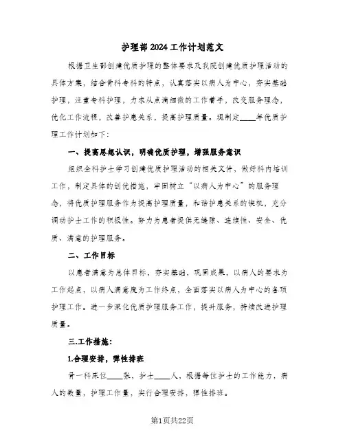 护理部2024工作计划范文(七篇)