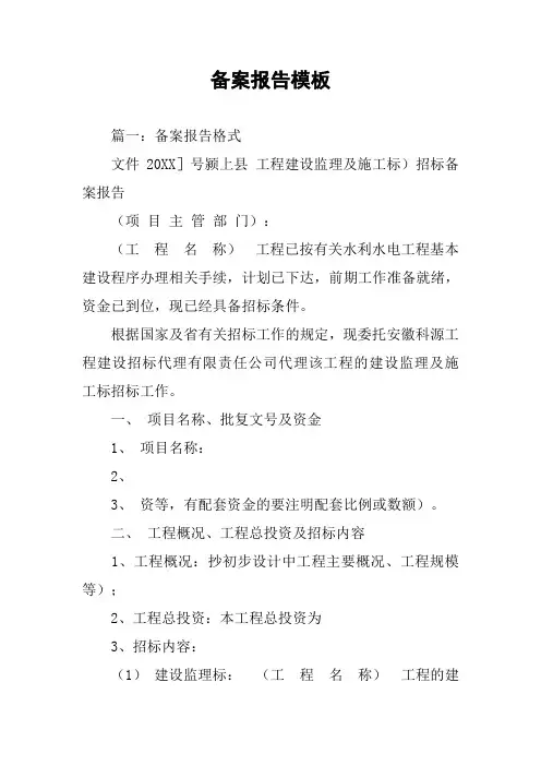 备案报告模板