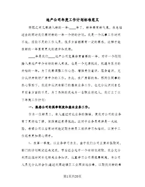 地产公司年度工作计划标准范文（四篇）