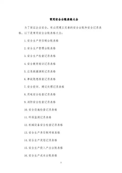 常用安全台账表格大全