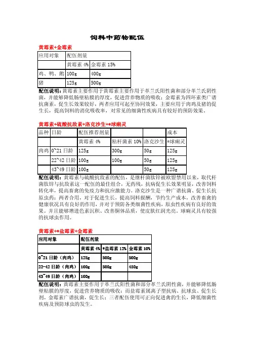 饲料用药物配伍方案