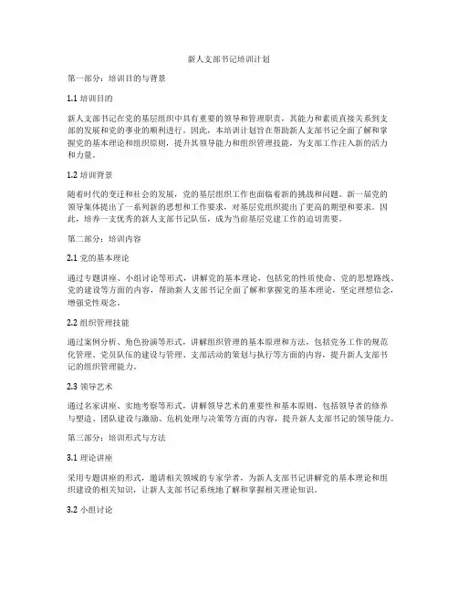 新人支部书记培训计划