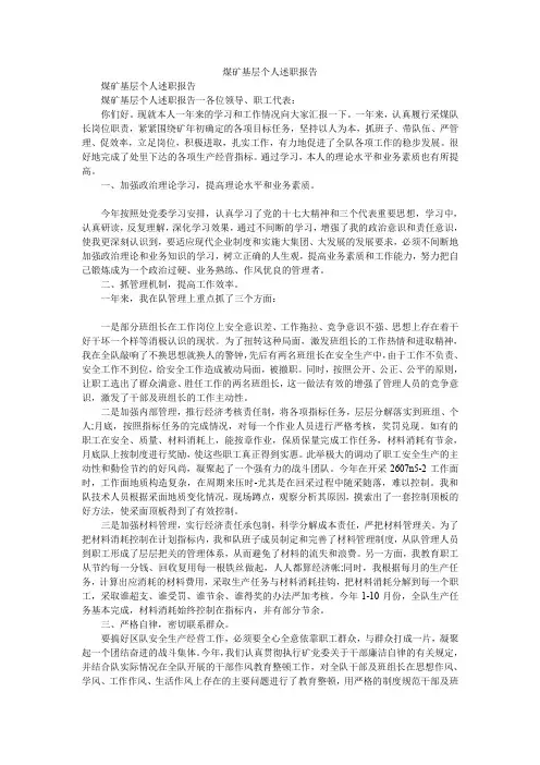 2019煤矿基层个人述职报告