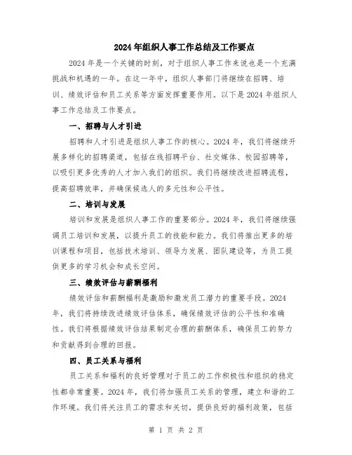 2024年组织人事工作总结及工作要点